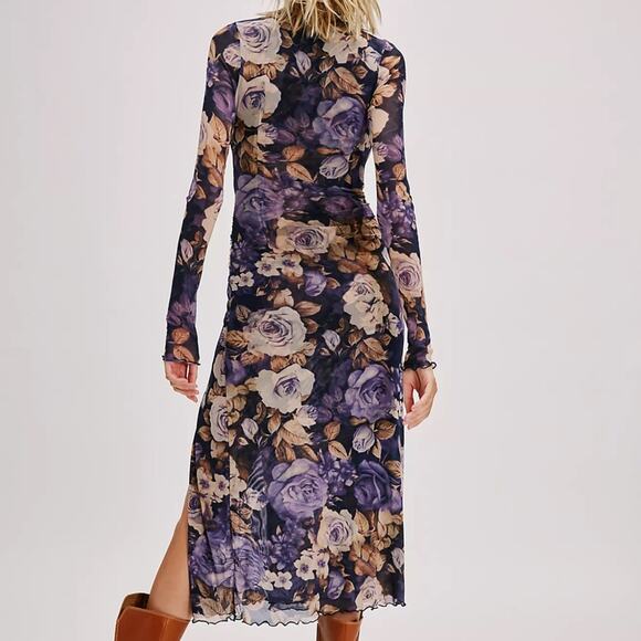 NWOT Free People Boho Blue/Purple Floral Gianni Midi Dress- S - Picture 2 of 13